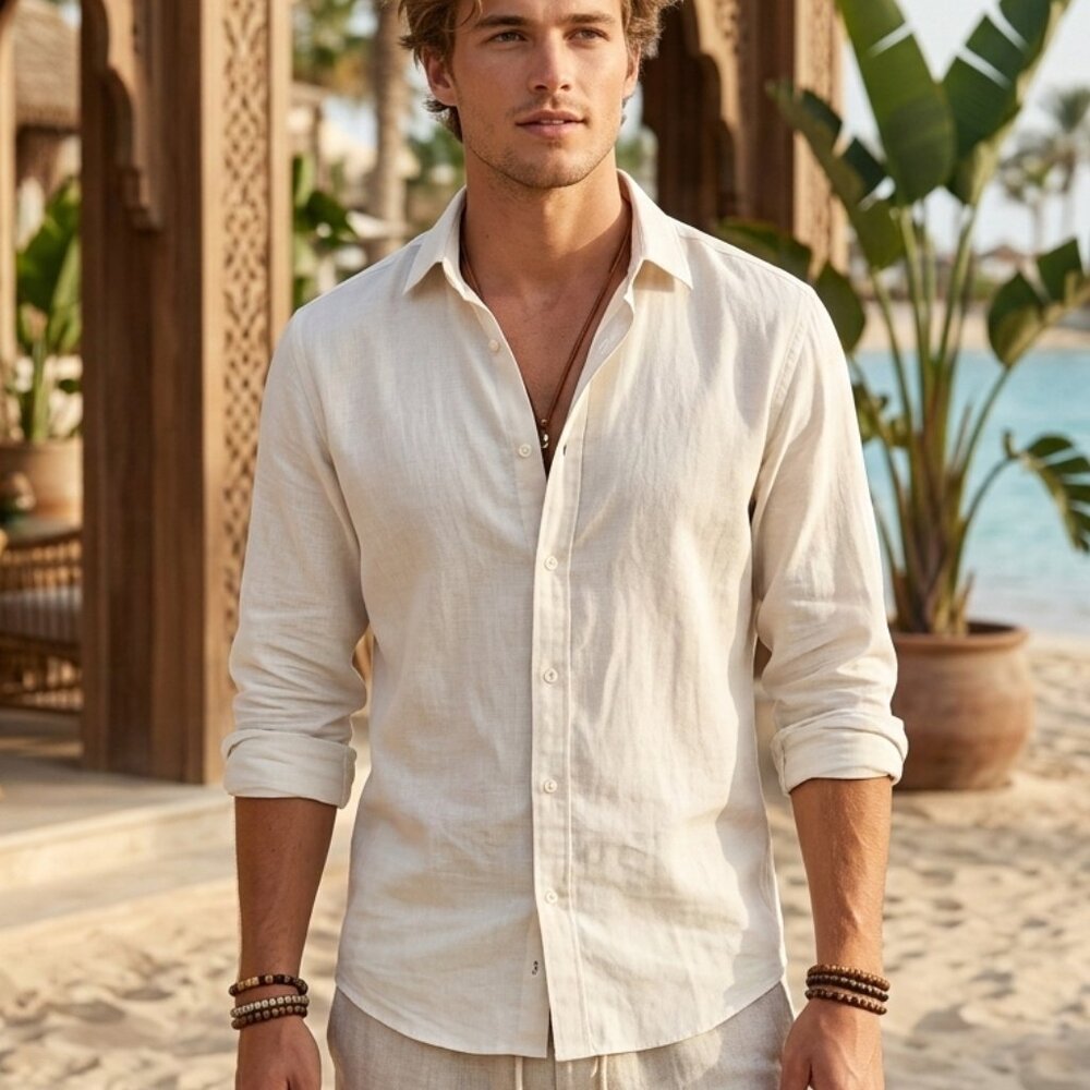 Island Importer Cream Linen Men's Shirt Size M